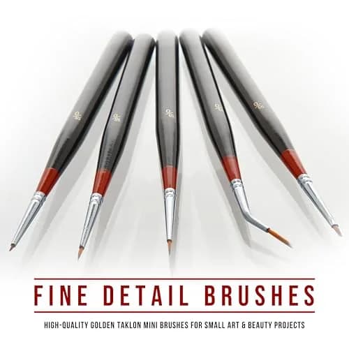 U.S. Art Supply 5 Piece Miniature Tight Spot Micro Fine Detail Art Brush Set | Golden Taklon Brushes for Acrylic, Oil, Watercolor, and Makeup thumbnail 5