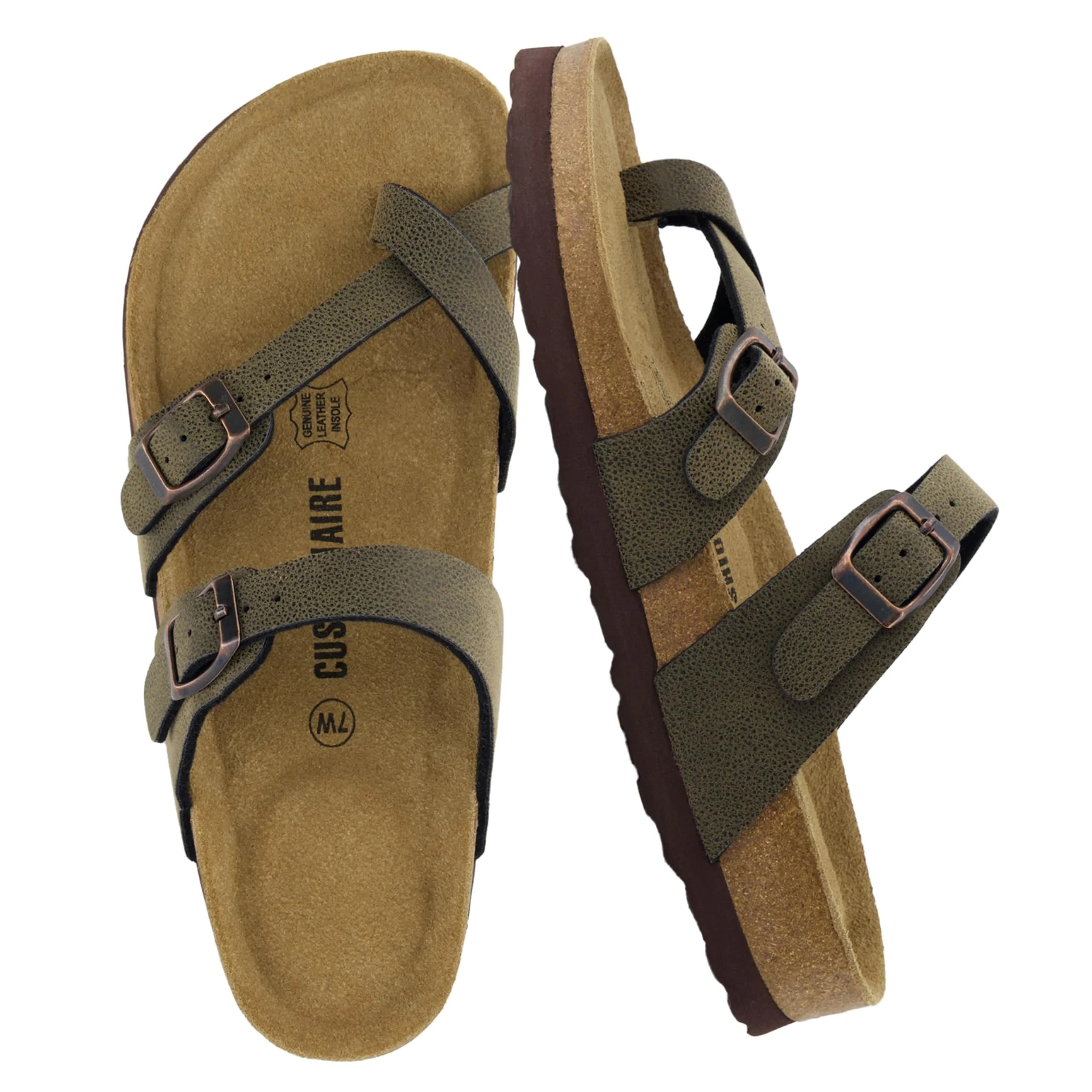 CUSHIONAIRE Luna Cork Footbed Sandals for Women with Crossover Straps, Brown Rugged 8 | Supportive Genuine Suede Footbed for Comfort & Style