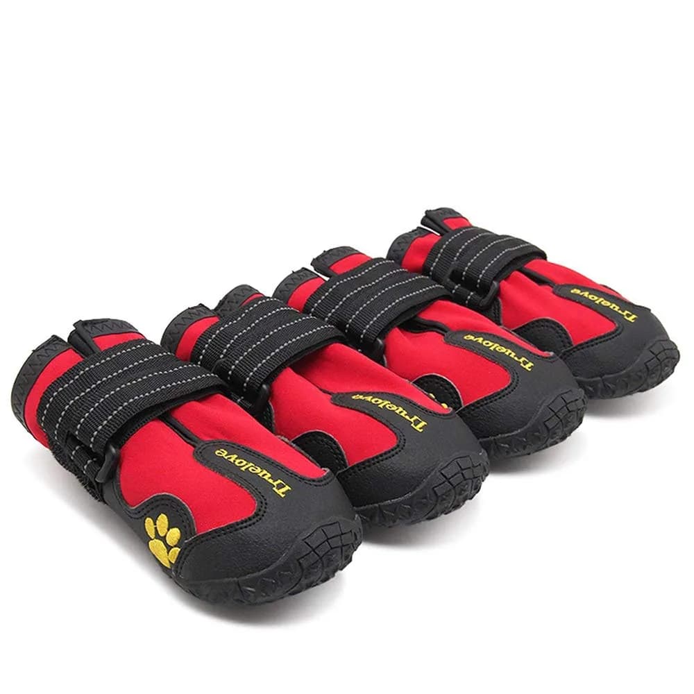 TRUE LOVE Non-Slip Reflective Dog Boots Paw Protect Shoes, Red, Size 6# (4-Pack) - main product image