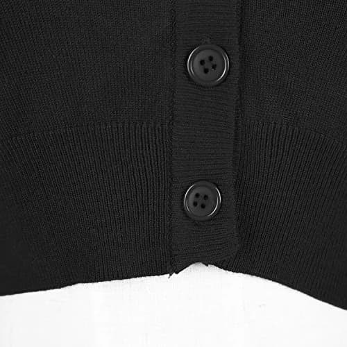 Urban CoCo Women's Cropped Cardigan V-Neck Button Down Knitted Sweater 3/4 Sleeve (S, Black) | Slim Fit, Lightweight, Breathable thumbnail 5