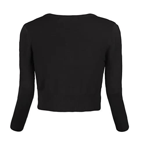 Urban CoCo Women's Cropped Cardigan V-Neck Button Down Knitted Sweater 3/4 Sleeve (S, Black) | Slim Fit, Lightweight, Breathable thumbnail 3