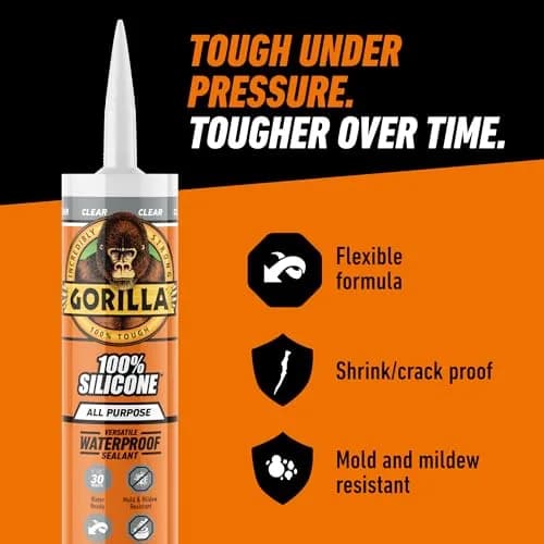 Gorilla 100% Silicone Waterproof Caulk Clear 10 oz (295ml) | ASTM C-920 Class 35 Sealant thumbnail 7