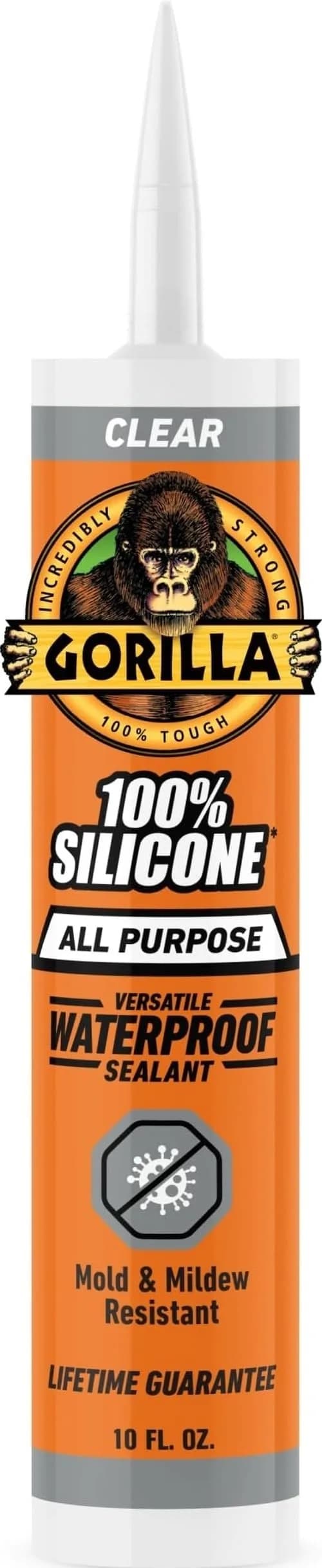 Gorilla 100% Silicone Waterproof Caulk Clear 10 oz (295ml) | ASTM C-920 Class 35 Sealant — Clear