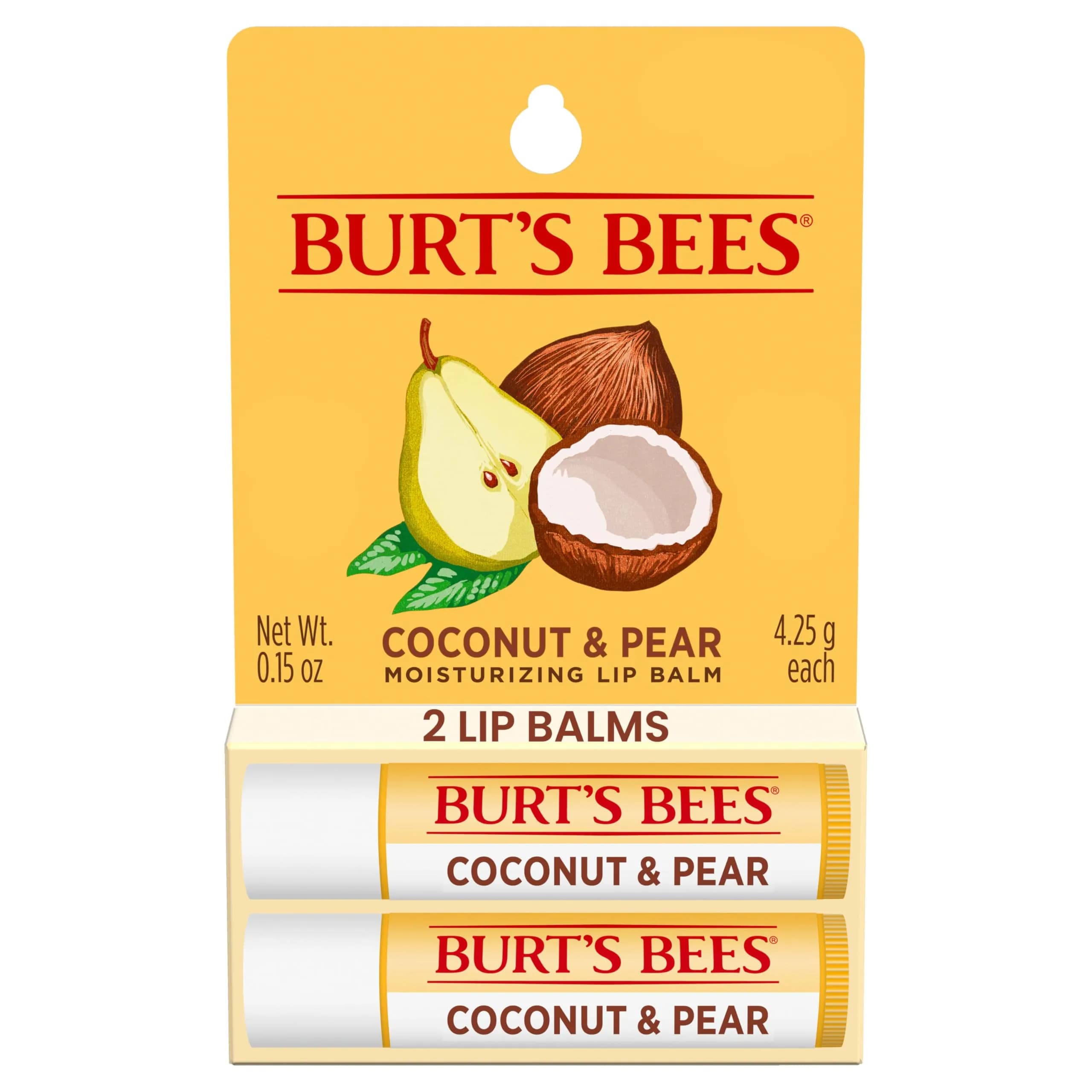 Burt's Bees Strawberry Tint-Free Lip Balm 2 Count | Natural Conditioning Lip Treatment — Coconut & Pear