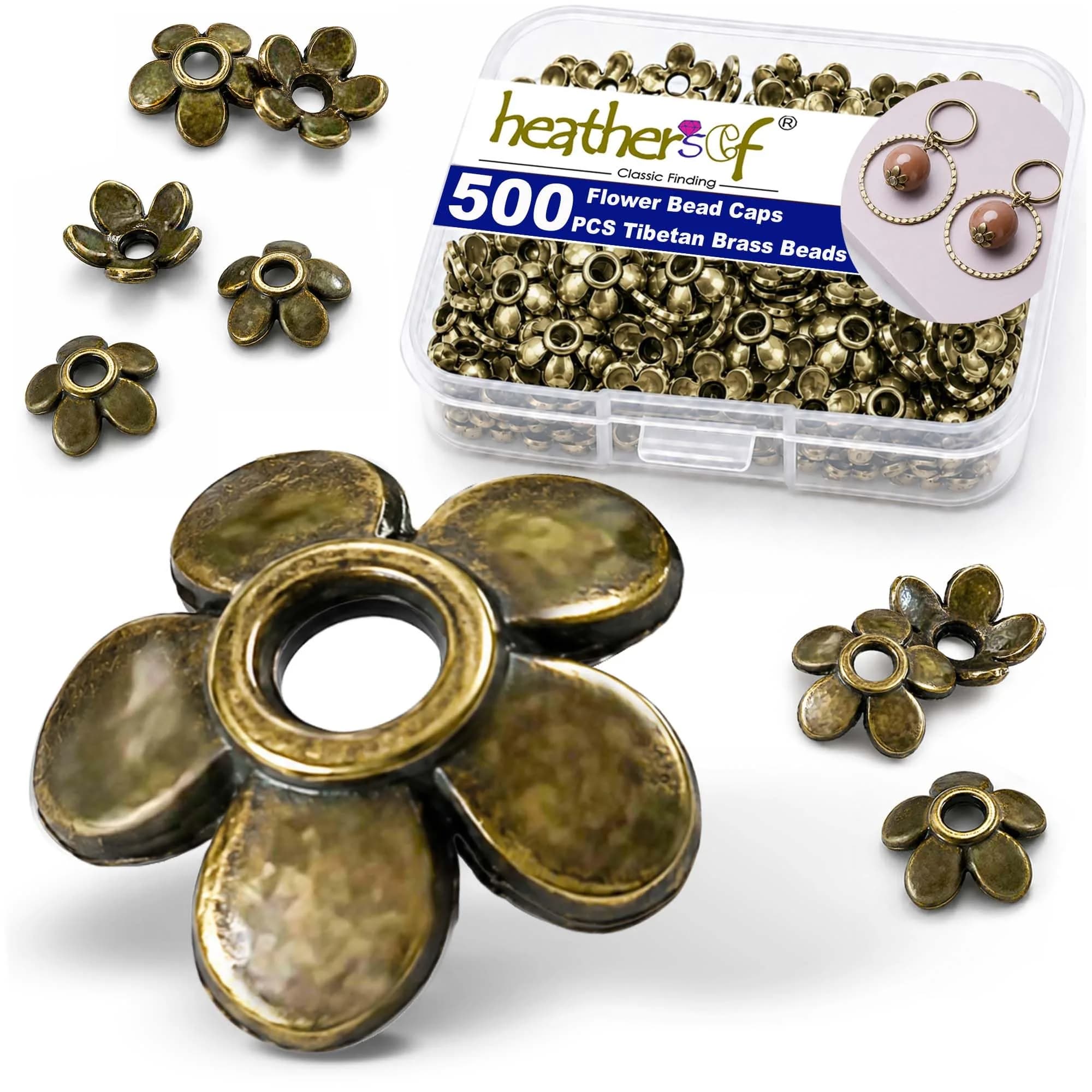 Heather's cf 600PCS Mixed Copper Metal Bead Caps for Jewelry Making, 6mm Flower Bead Caps Fit 8-10mm Beads — Brass Petal Bead Cap-500pcs