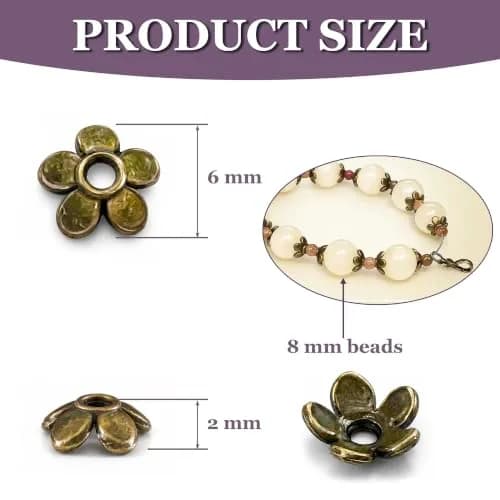 Heather's cf 500pcs Brass Petal Bead Caps for Jewelry Making 6mm | Vintage Tibetan Floral Finish thumbnail 2