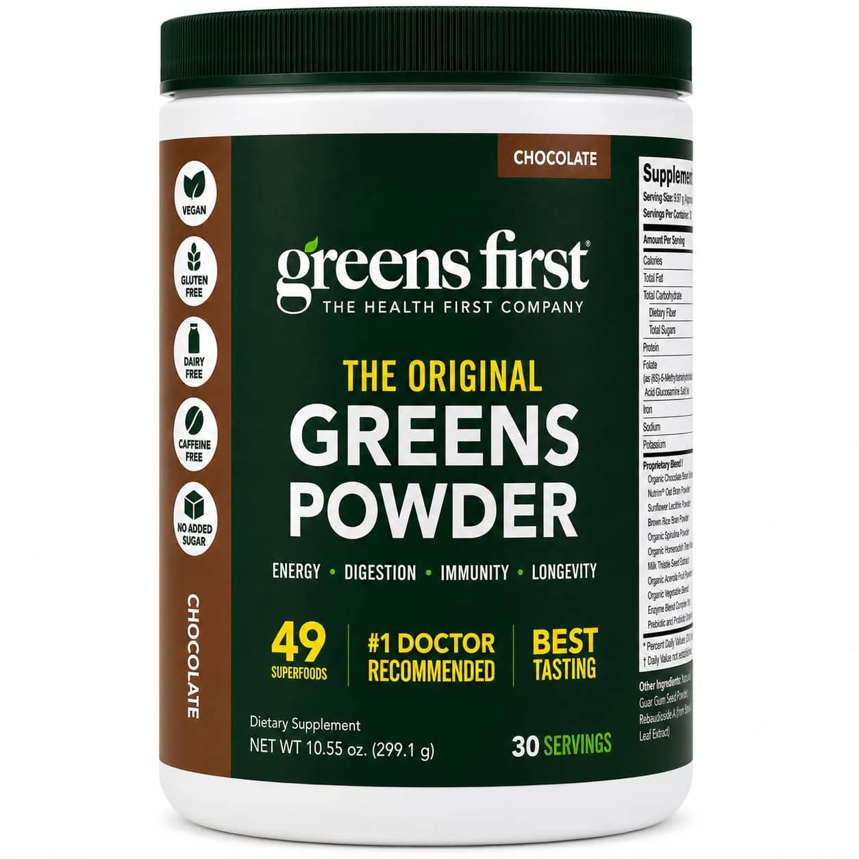Greens First Original Greens Powder, Mint, 8.96 Ounce (Pack of 1) | 49 Superfoods & Digestive Support — Chocolate / 10.55 Ounce