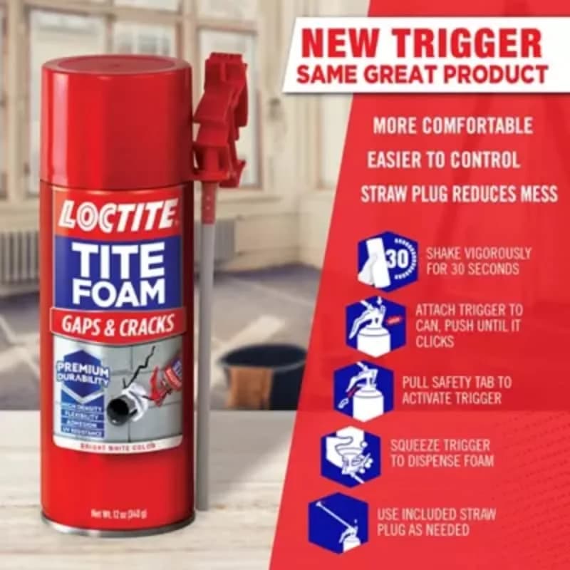 Loctite Tite Foam Gaps & Cracks Spray Foam Sealant 12 fl oz (355ml) | Insulates Gaps and Cracks Up to 1 Inch thumbnail 5