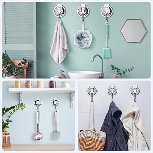 iRomic Heavy Duty Vacuum Suction Cup Hooks (2-Pack, Silver) | Damage-Free Wall Mount Organization thumbnail 4