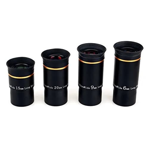 SVBONY 66 Degree Ultra Wide Angle Telescope Eyepiece Set 1.25 inch | 6mm, 9mm, 15mm, 20mm Focal Lengths, Fully Multi Coated Optics thumbnail 1