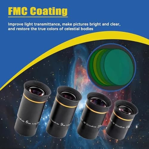 SVBONY 66 Degree Ultra Wide Angle Telescope Eyepiece Set 1.25 inch | 6mm, 9mm, 15mm, 20mm Focal Lengths, Fully Multi Coated Optics thumbnail 2