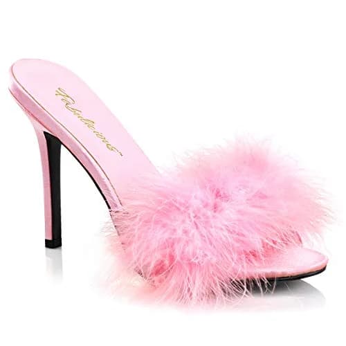 Fabulicious Women's Classique-01F Marabou Slipper | 4" Heel, Pink PU, Open Toe (7 US) thumbnail 1