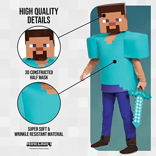 Disguise Minecraft Steve Deluxe Costume for Kids (Size 4-6) | Officially Licensed Halloween Dress Up thumbnail 4