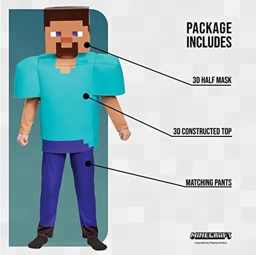 Disguise Minecraft Steve Deluxe Costume for Kids (Size 4-6) | Officially Licensed Halloween Dress Up thumbnail 3