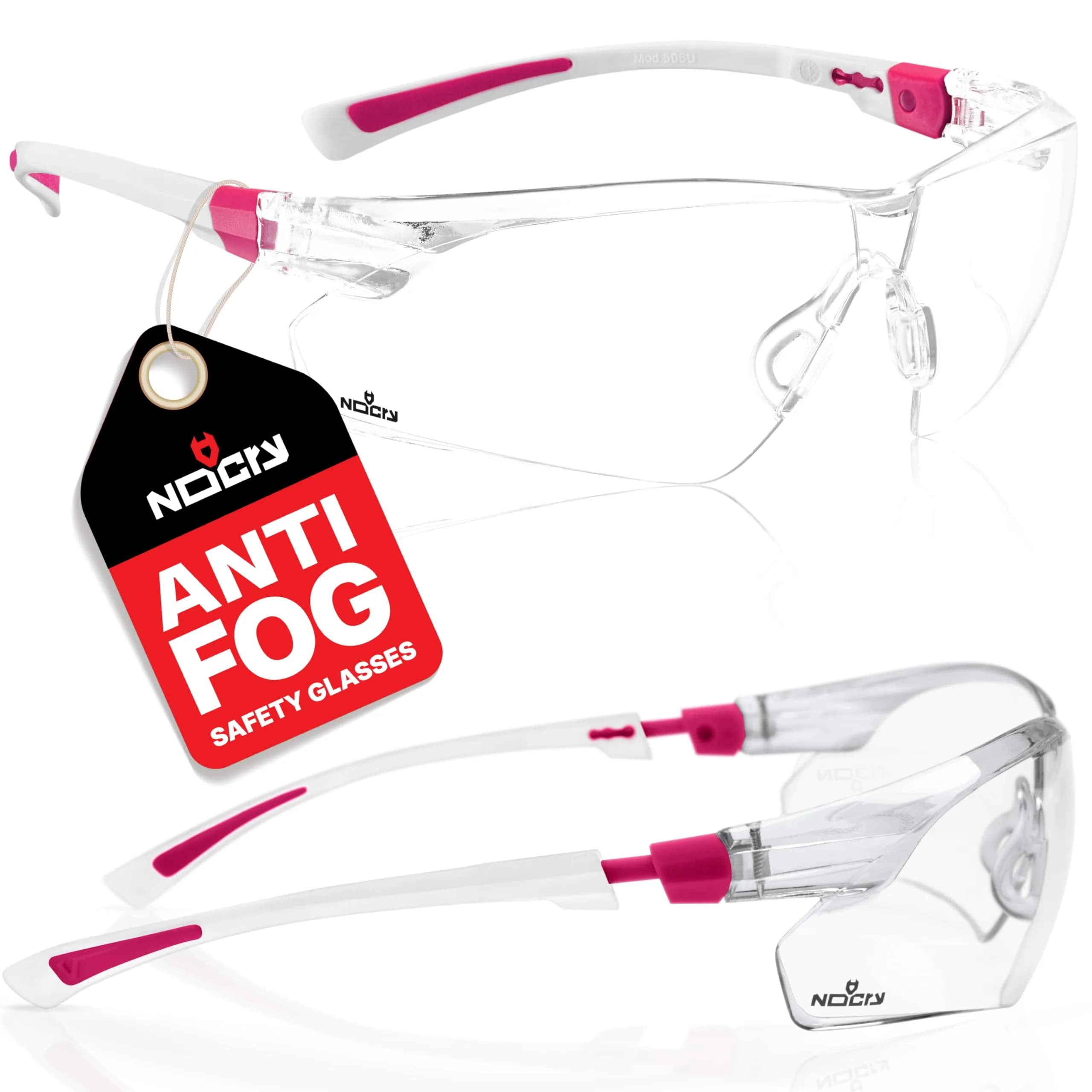 NoCry Clear Safety Glasses for Women with Adjustable Frames & UV Protection | Anti-Fog, Scratch-Resistant, ANSI Z87.1 Rated (1 Pair)