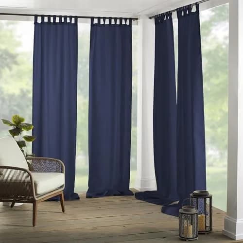 Threadmade Matine Solid Tab Top Indoor/Outdoor Window Curtain, Blue - 52" W x 95" L | UV 50+ Water-Resistant thumbnail 1