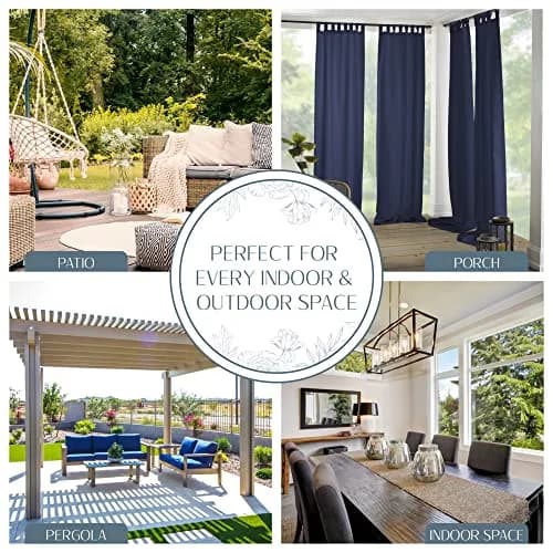 Threadmade Matine Solid Tab Top Indoor/Outdoor Window Curtain, Blue - 52" W x 95" L | UV 50+ Water-Resistant thumbnail 3
