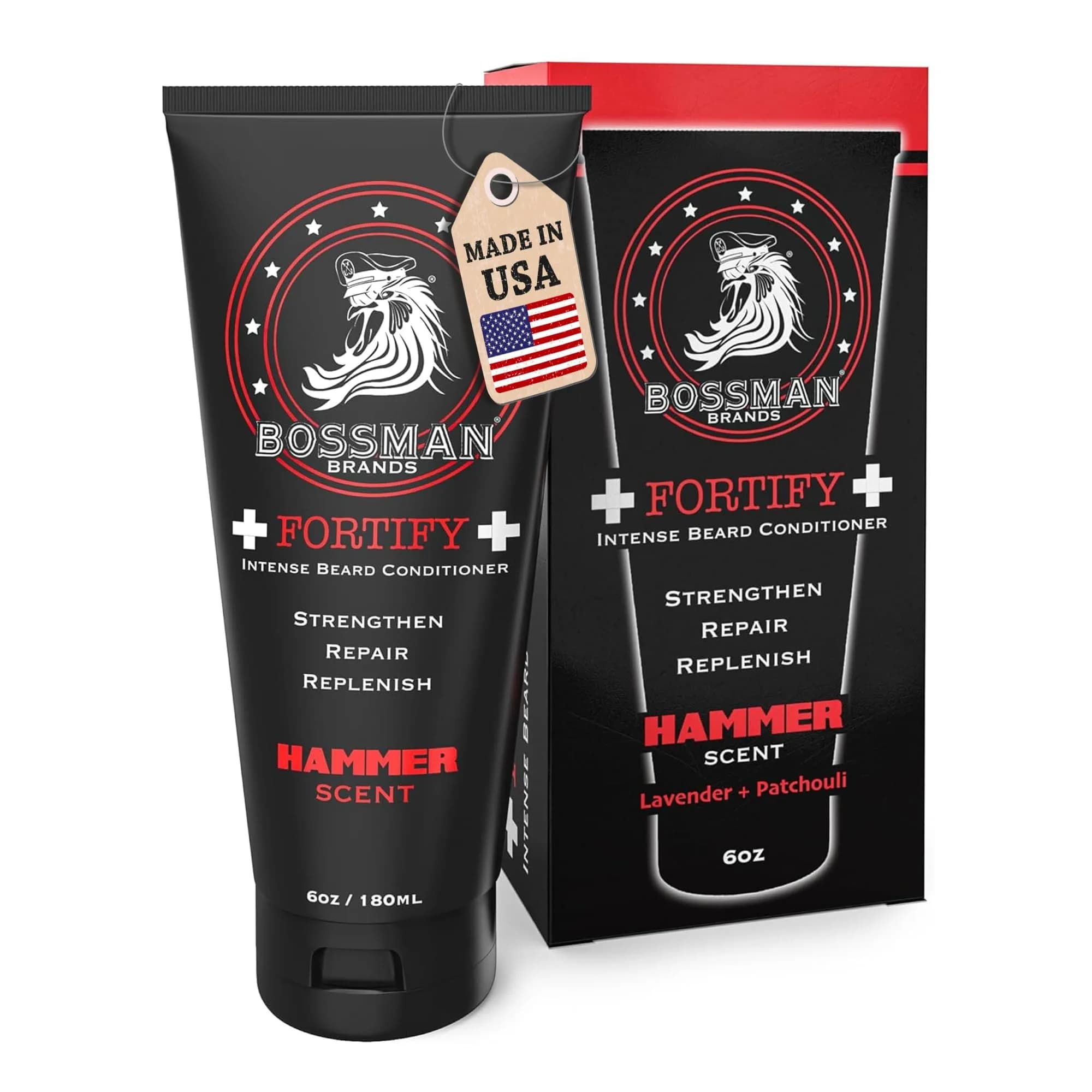Bossman Fortify Intense Beard Conditioner for Men (Unscented) 118ml (4 Fl Oz) | Strengthens & Softens Beard — Hammer