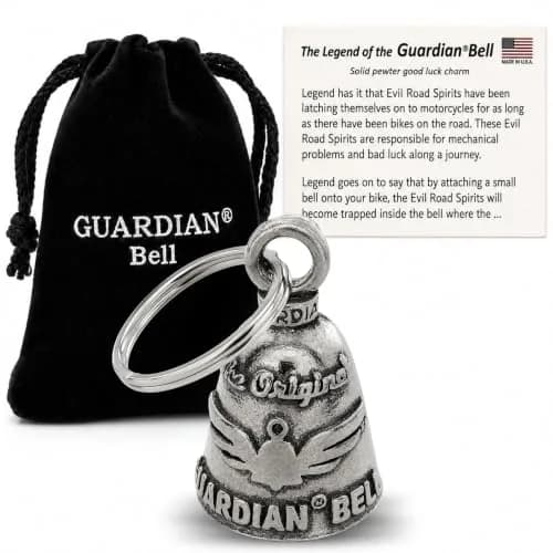 Guardian Bell The Original Good Luck Bell w/Keyring & Black Velvet Gift Bag | Motorcycle Bell | Lead-Free Pewter | Good Luck Gift to Friends & Family | Bike Bell | Made in USA thumbnail 1