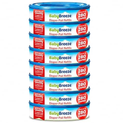 BabyBreeze Diaper Pail Refill Bags Compatible with Playtex Diaper Genie Pails Odor Absorbing 280 Count | Reliable Odor Containment thumbnail 1