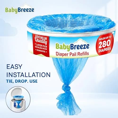 BabyBreeze Diaper Pail Refill Bags Compatible with Playtex Diaper Genie Pails Odor Absorbing 280 Count | Reliable Odor Containment thumbnail 6
