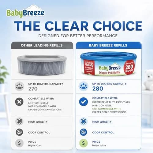 BabyBreeze Diaper Pail Refill Bags Compatible with Playtex Diaper Genie Pails Odor Absorbing 280 Count | Reliable Odor Containment thumbnail 9
