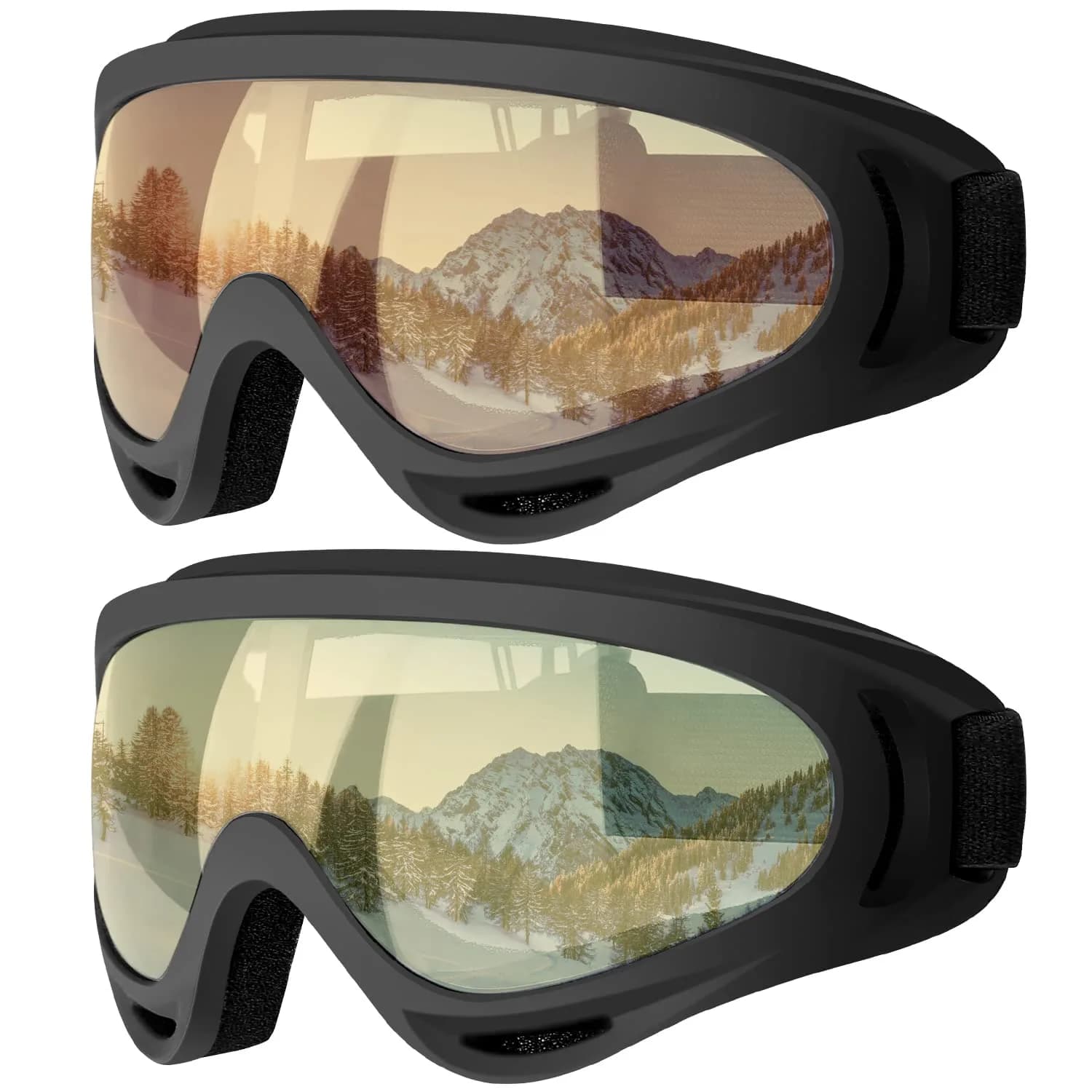 COOLOO Ski Goggles 2 Pack UV400 Impact-Resistant Snowboard Goggles for Men Women Kids