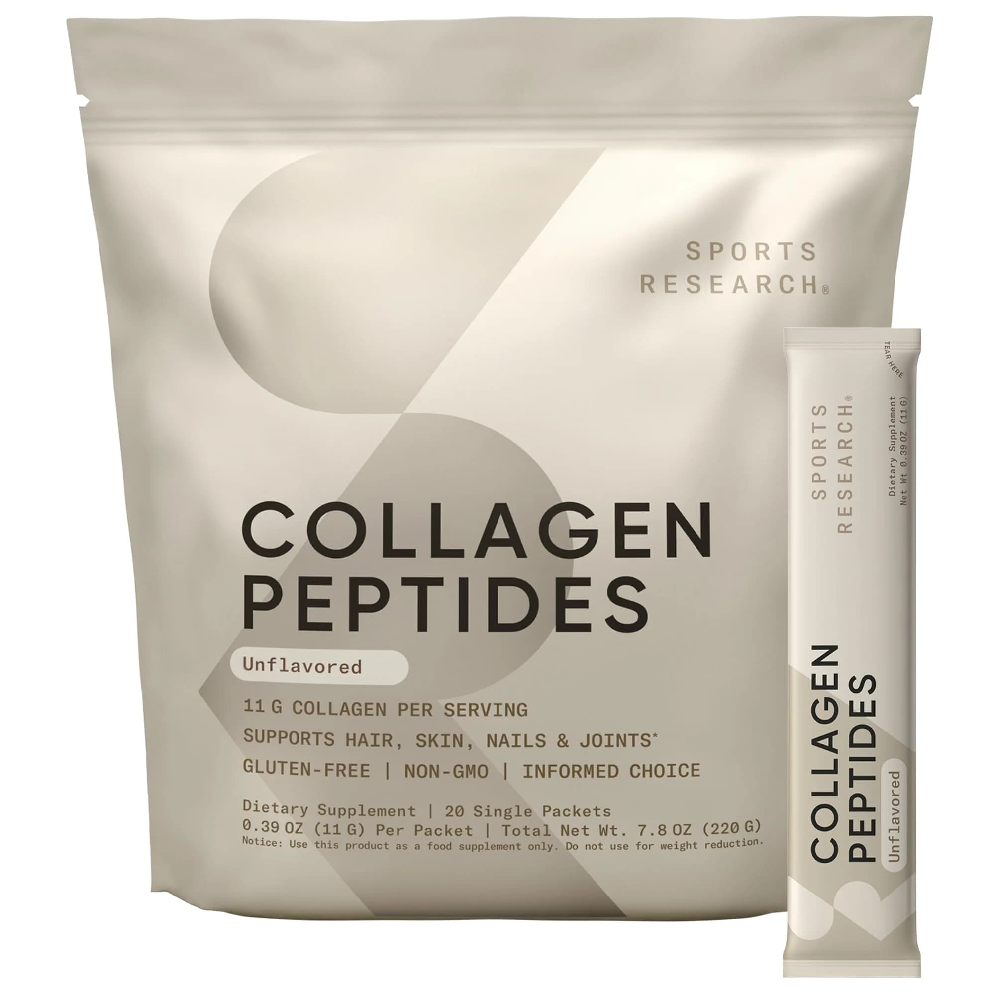 Sports Research Collagen Peptides Protein Powder, 20 Packets | Unflavored Collagen for Skin & Joints - main product image