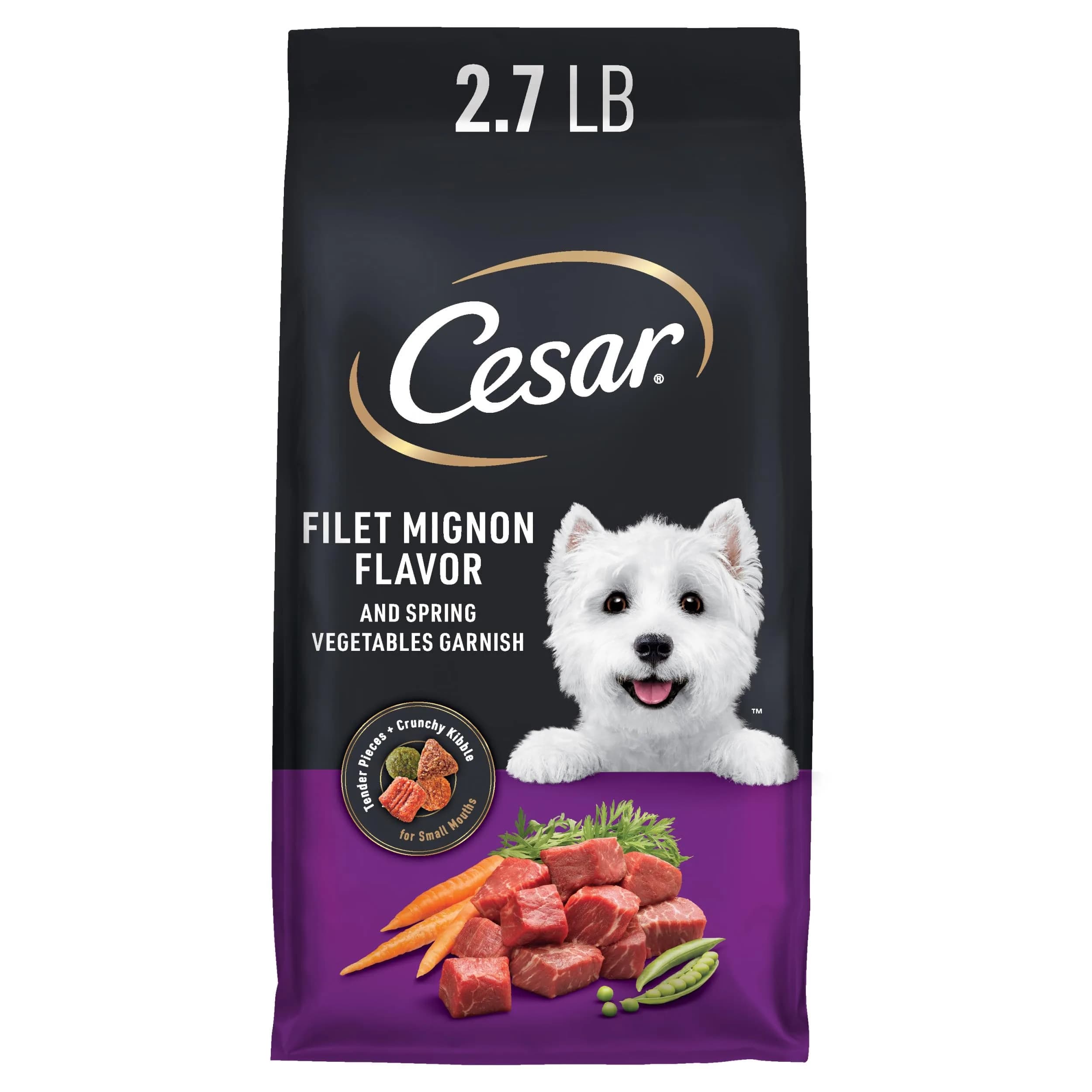 Cesar Small Breed Dry Dog Food, Chicken & Spring Vegetables Flavor, 1.23 kg (2.7 lb) | Nutritionally Complete & Balanced for Small Dogs — Filet Mignon / 2.7 Pound