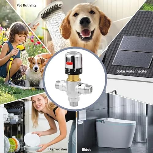 Fyeer Thermostatic Mixing Valve DN15 G1/2" Brass with Plastic Knob | Temperature Control Anti Scald thumbnail 5