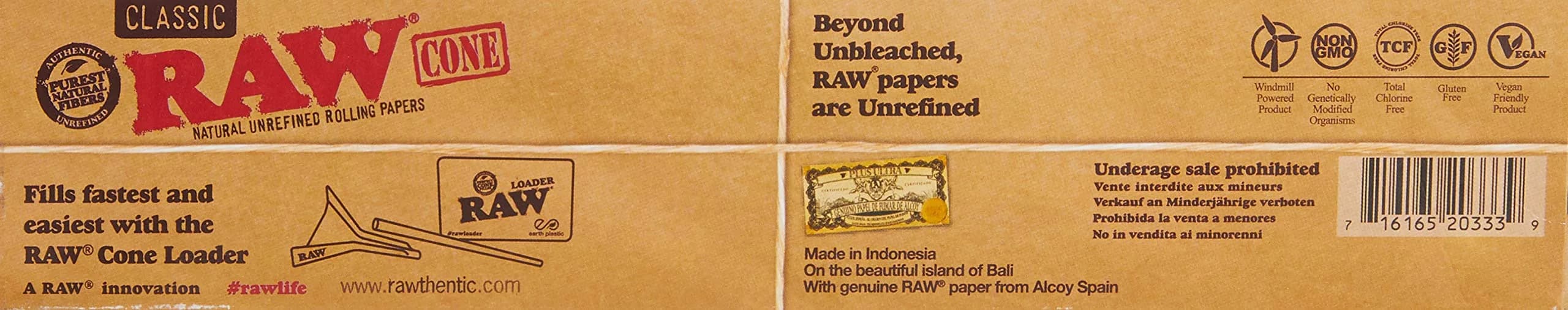 RAW Classic Natural Unrefined Pre Rolled Cones Lean Size 110mm x 7mm | 20 Cones Per Pack, Unbleached thumbnail 4