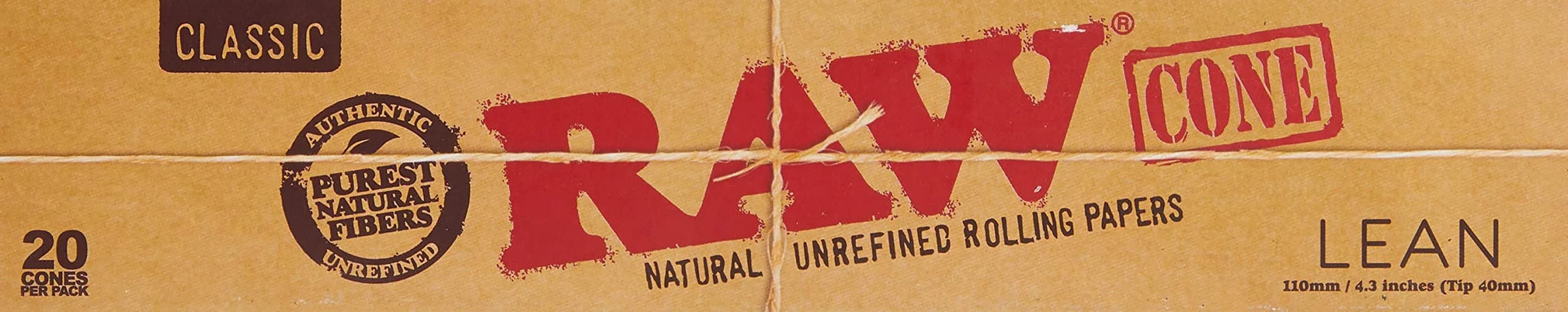 RAW Classic Natural Unrefined Pre Rolled Cones Lean Size 110mm x 7mm | 20 Cones Per Pack, Unbleached thumbnail 3