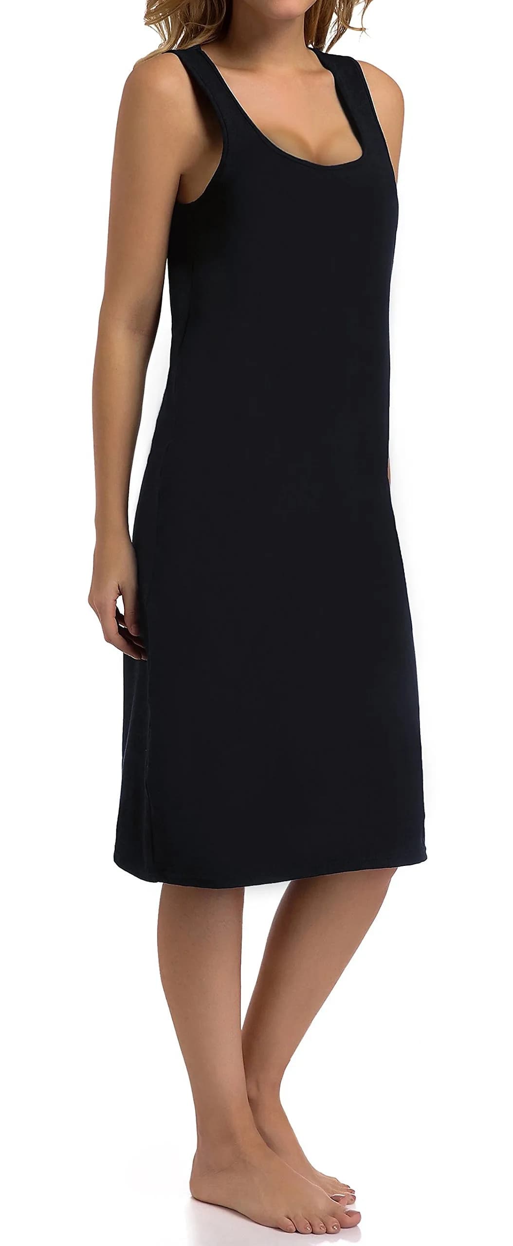 Chamllymers Women's Nightgown Sleeveless Cotton Sleepwear Long Dress Black M | Soft, Loose Fit, Knee Length — Black / X-Large