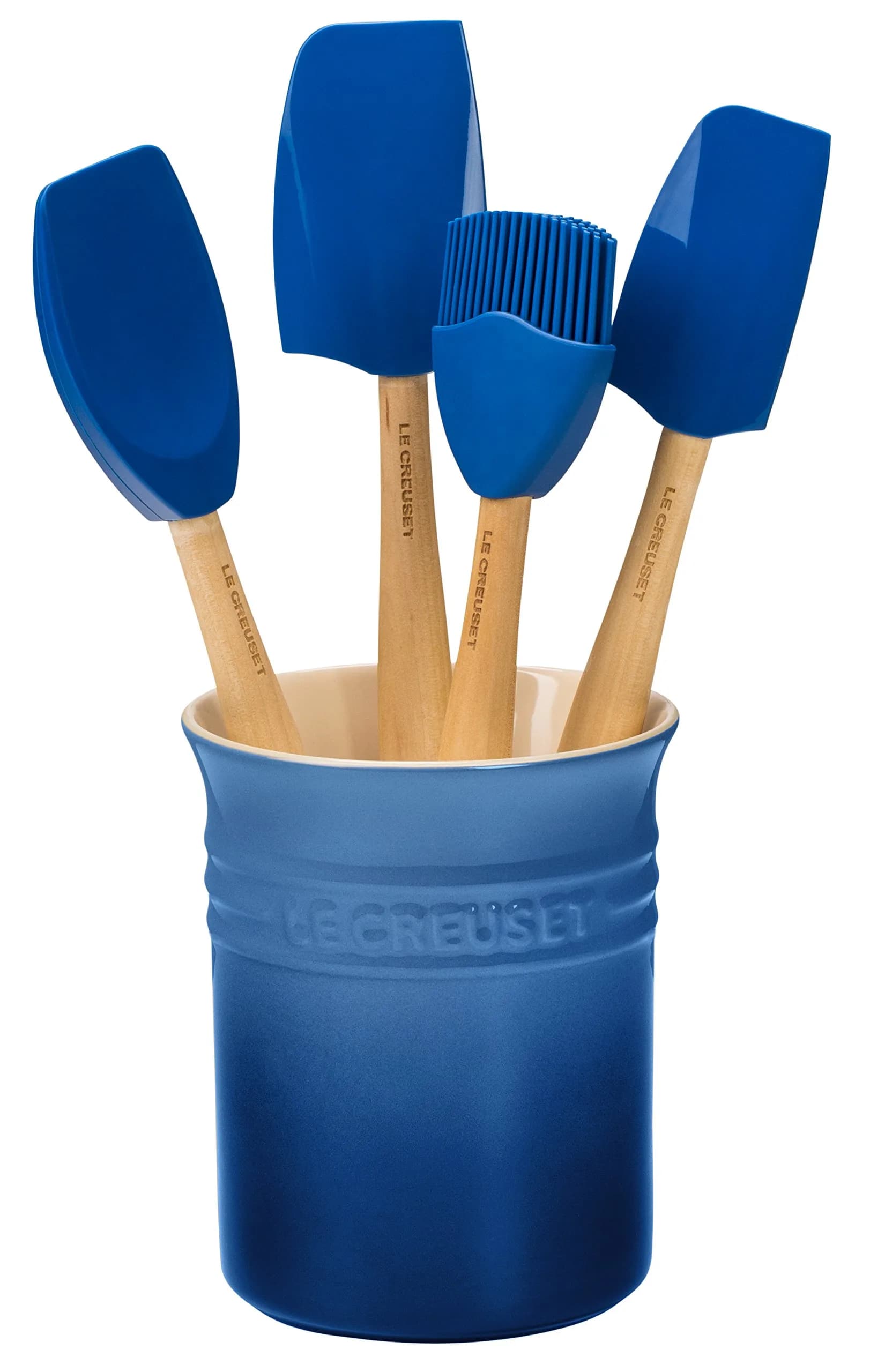 Le Creuset Stoneware & Silicone Utensil Crock Set with 3 Spatulas & Basting Brush, Oyster — Marseille