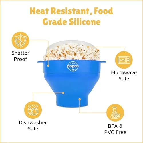 POPCO Silicone Popcorn Maker with Handles - 15-Cup Capacity Microwave Popper - Collapsible Bowl, Heat-Resistant, Easy to Clean, Light Blue | Makes Fresh Popcorn in Minutes thumbnail 6
