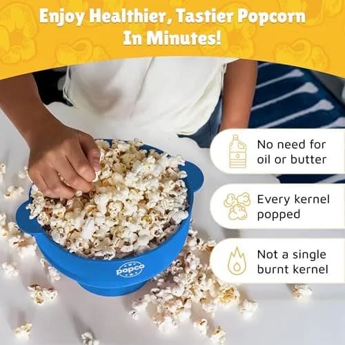 POPCO Silicone Popcorn Maker with Handles - 15-Cup Capacity Microwave Popper - Collapsible Bowl, Heat-Resistant, Easy to Clean, Light Blue | Makes Fresh Popcorn in Minutes thumbnail 2