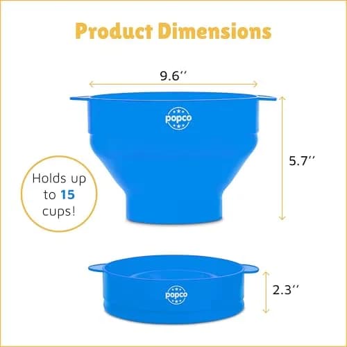 POPCO Silicone Popcorn Maker with Handles - 15-Cup Capacity Microwave Popper - Collapsible Bowl, Heat-Resistant, Easy to Clean, Light Blue | Makes Fresh Popcorn in Minutes thumbnail 3