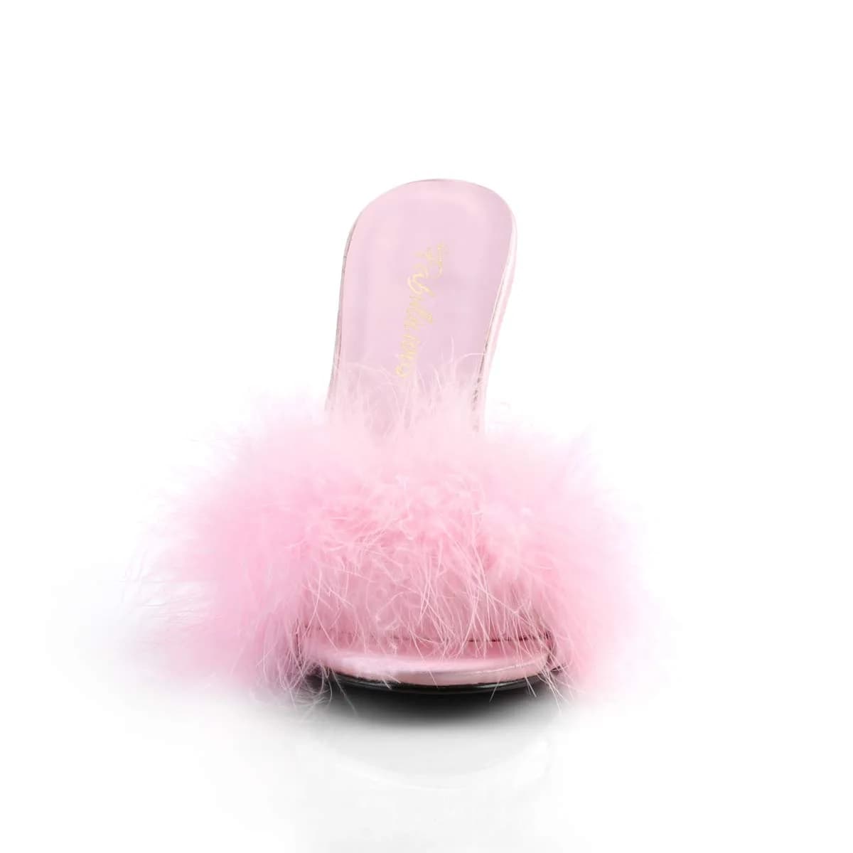 Fabulicious Women's Classique-01F Marabou Slipper | 4" Heel, Pink PU, Open Toe, Rubber Sole thumbnail 2
