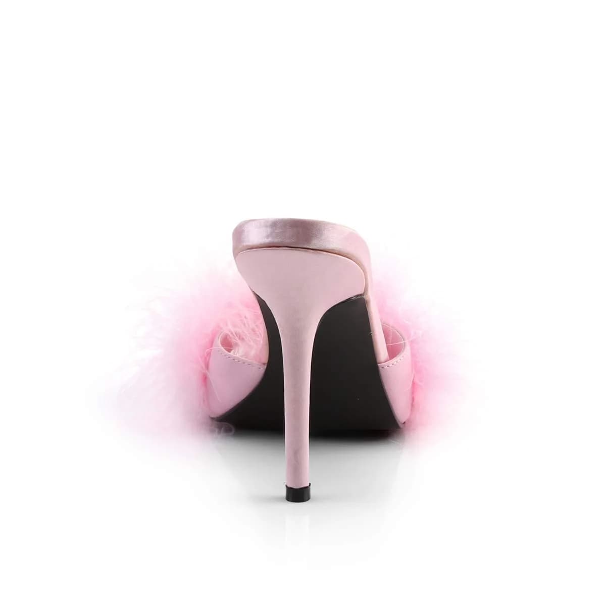 Fabulicious Women's Classique-01F Marabou Slipper | 4" Heel, Pink PU, Open Toe, Rubber Sole thumbnail 4