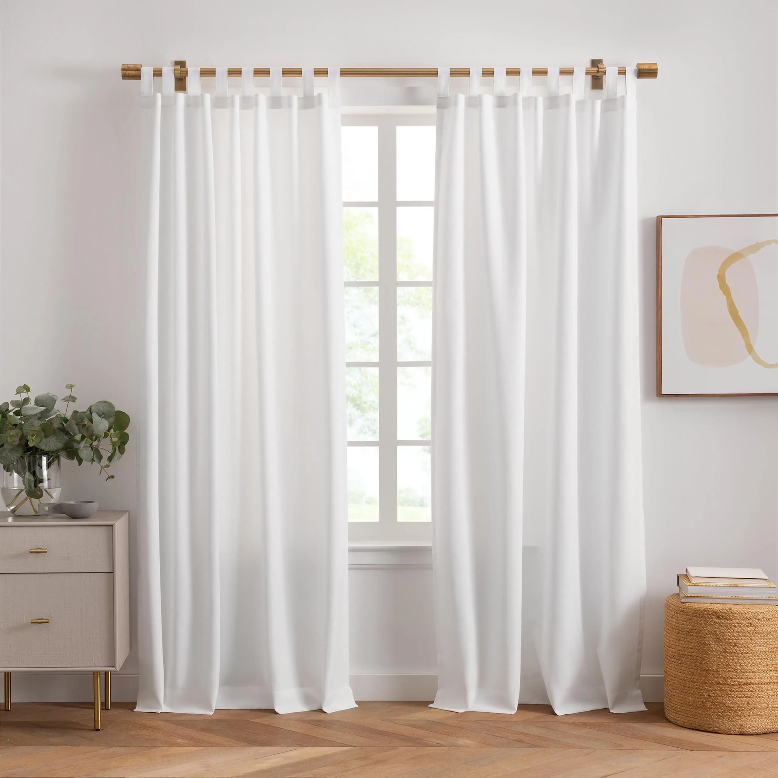 Threadmade Matine Solid Tab Top Indoor/Outdoor Window Curtain, White - 52" W x 108" L — White