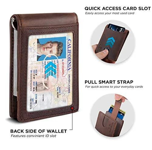 SERMAN BRANDS RFID Blocking Slim Bifold Leather Wallet for Men with Money Clip | Minimalist Front Pocket Design thumbnail 4