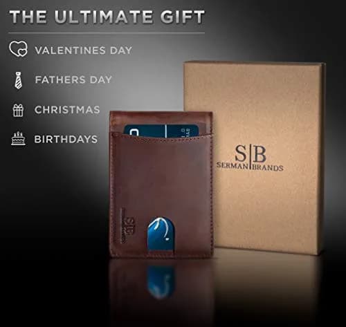 SERMAN BRANDS RFID Blocking Slim Bifold Leather Wallet for Men with Money Clip | Minimalist Front Pocket Design thumbnail 6