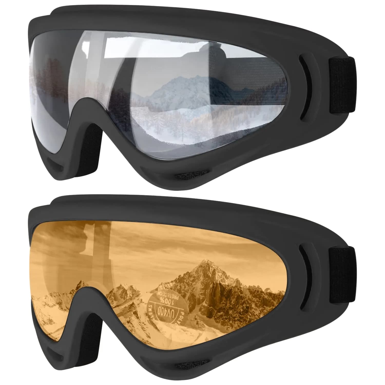 COOLOO Ski Goggles 2 Pack Snow Goggles with Clear Lenses & UV400 Protection | Unisex Adult