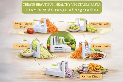 Brieftons 5-Blade Vegetable Spiralizer & Veggie Noodle Maker | Japanese Steel Blades for Zucchini & Sweet Potato | Strong Suction Pad | 4 Recipe eBooks thumbnail 4