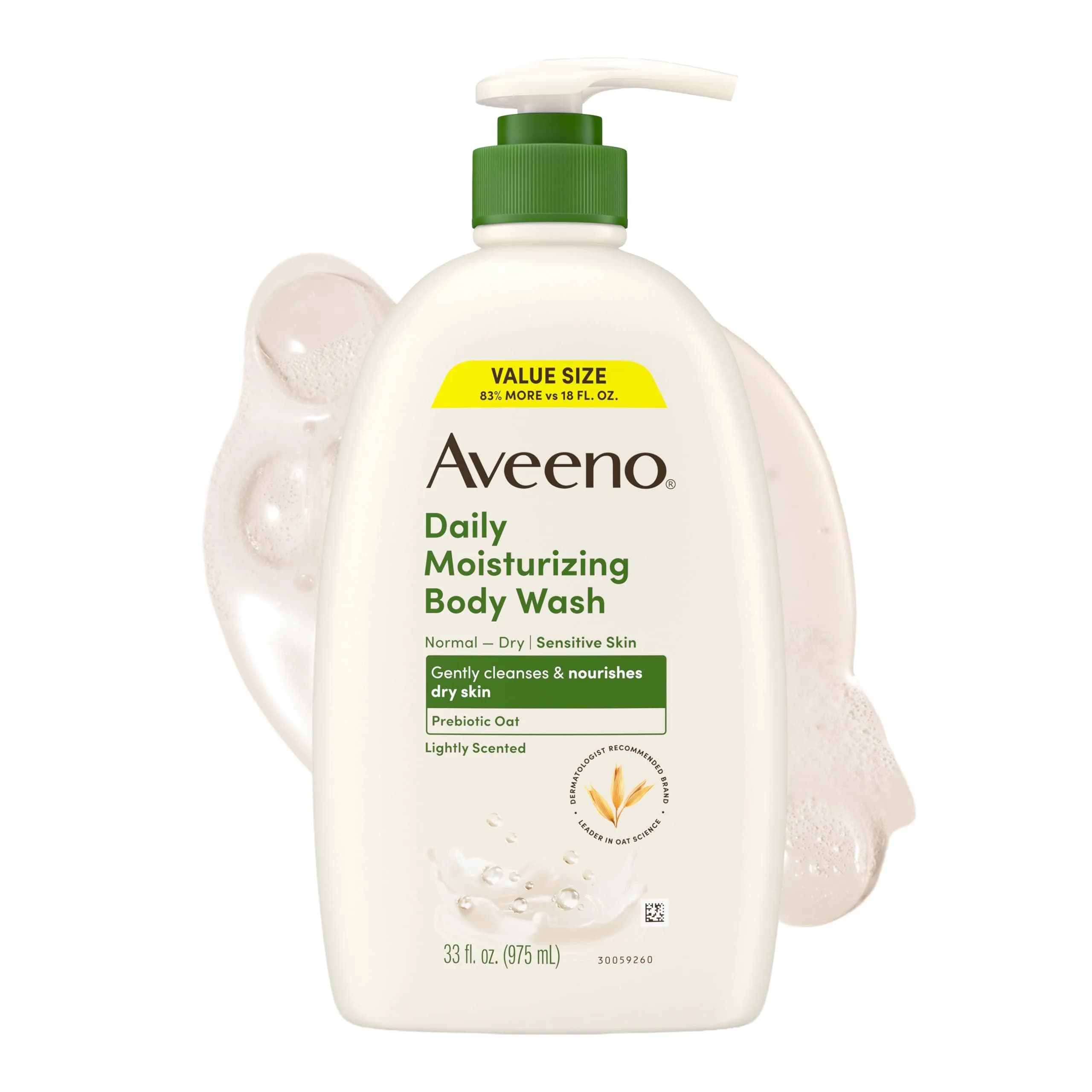 Aveeno Daily Moisturizing Body Wash for Normal to Dry Skin, Sensitive Formula with Prebiotic Oat, Gently Cleanses Dry Skin, Lightly Scented Body Wash for Women and Men, Value Size 33 fl. Oz thumbnail 1