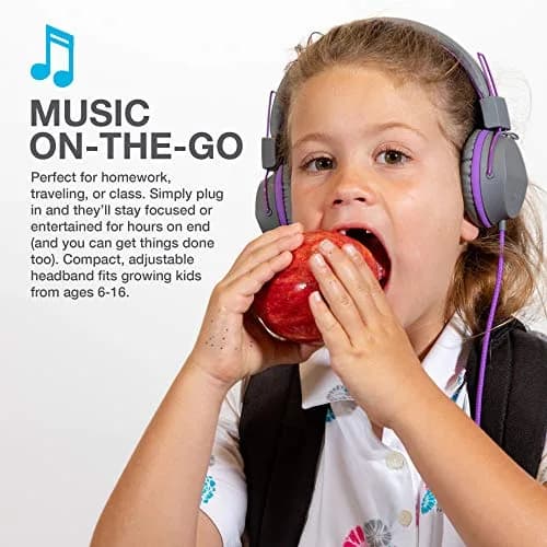JLab JBuddies Studio Kids Wired On-Ear Headphones | 40mm Dynamic Drivers, 85dB Volume Limiter, Graphite/Purple thumbnail 6