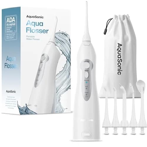 Aquasonic Aqua Flosser Cordless Rechargeable Water Flosser 5 Piece Set | Deep Clean Oral Irrigator for Braces & Travel thumbnail 1