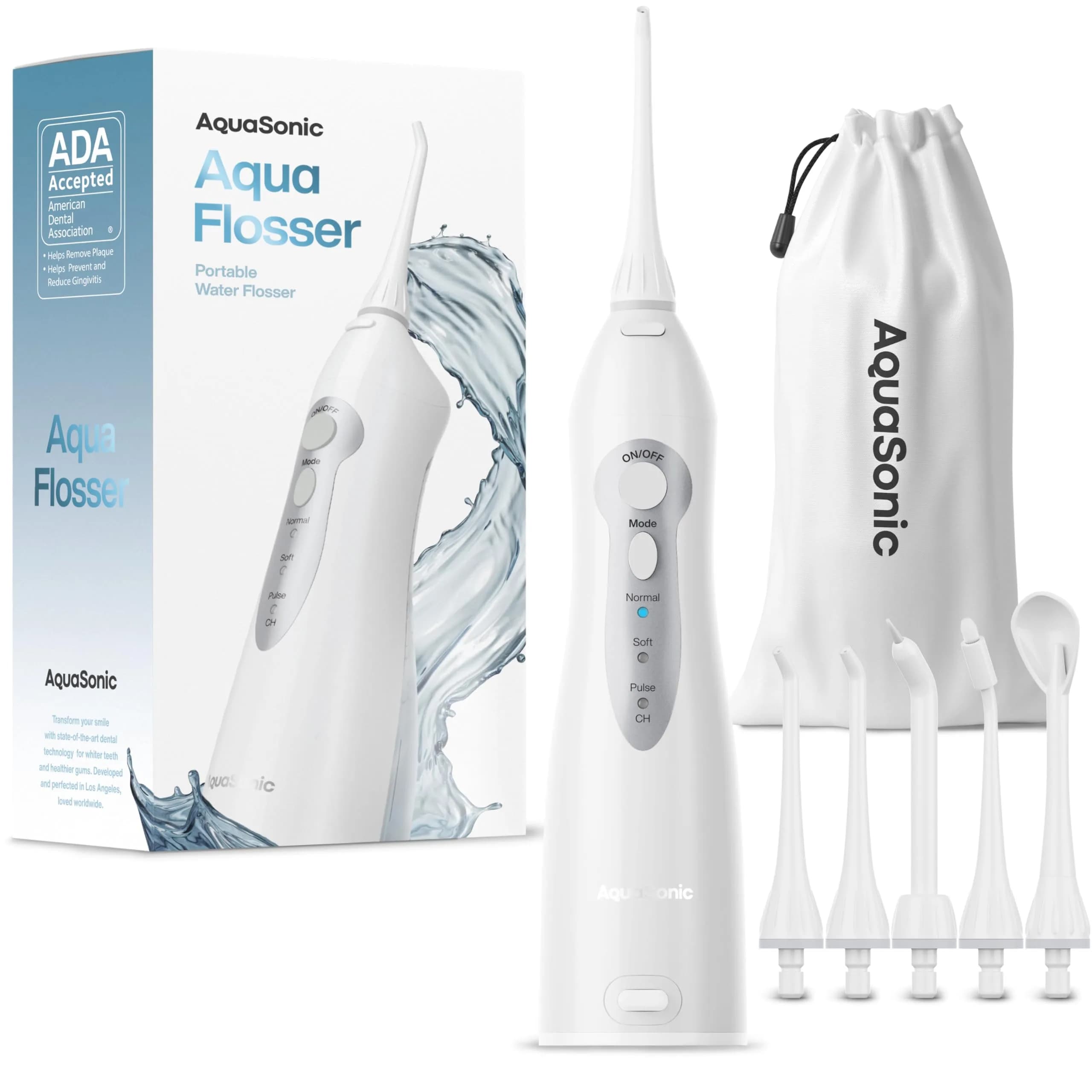 AquaSonic Aqua Flosser Cordless Rechargeable Water Flosser 500ml (16.9 Fl Oz) | Dentist Recommended for Deep Cleaning — White