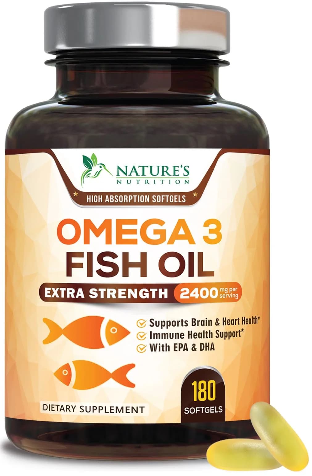 Nature's Nutrition Omega 3 Fish Oil 2400mg | Triple Strength Daily Supplement with EPA & DHA for Heart, Brain & Immunity - main product image