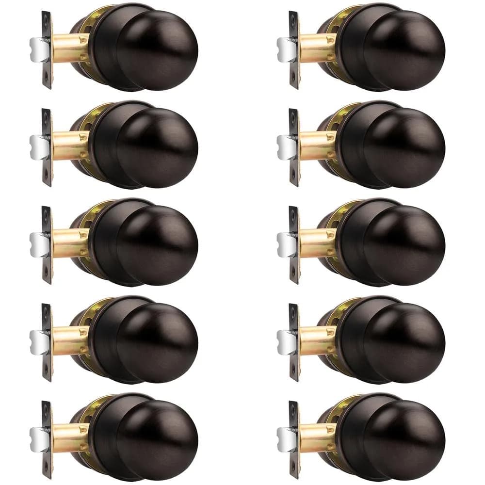 Probrico Round Brushed Nickel Passage Door Knobs Interior Door Handles for Hallway Closet, Keyless Passage Door Lock, 10 Pack | ANSI Grade 3 Security — Oil Rubbed Bronze